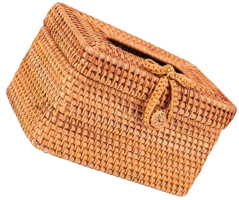 Alipis Caja Dispensadora de Pañuelos de Ratán Natural Tejida Mano Organizador de Servilletas con Diseño Rústico y Tapa Soporte Decorativo para Mesa de Salón y Oficina Elegante