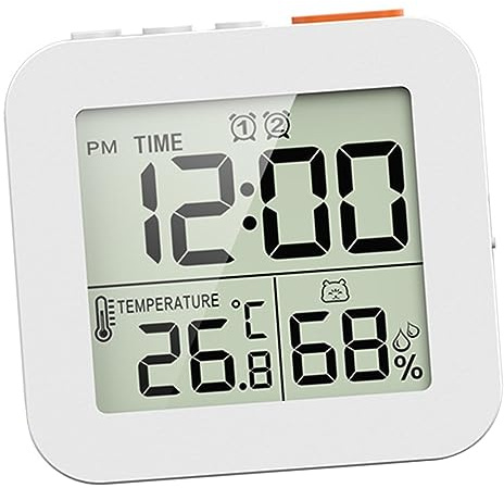 HouseVibe Reloj digital de ducha a prueba de salpicaduras, pantalla LCD grande, monitor de temperatura, humedad, temporizador impermeable, 9 x 8,6 x 2,3 cm, color blanco