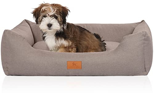Knuffelwuff Hundebett Lotte aus Velours mit feinem Handwebcharakter S 70 x 50 cm Lichtgrau - Abnehmbarer Bezug - waschbar - für große, mittelgroße und kleine Hunde