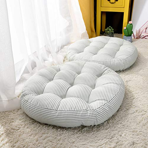 Set of 2 Corduroy Meditation Floor Pillows Thick Gray Green Seat Cushions for Adults Ideal for Living Room Balcony Outdoor Relaxation 17 Inch