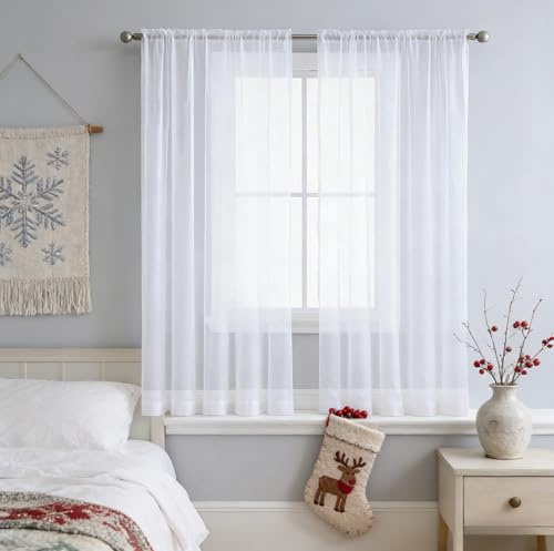XUEQXUE Tenda Trasparente 80 x 150 cm Tende Decorative Semitrasparenti in Effetto Lino, Morbide, Ideali Tenda Salotto Tende Cucina per Soggiorno Camera Balcone Finestra e Cucina, Bianco