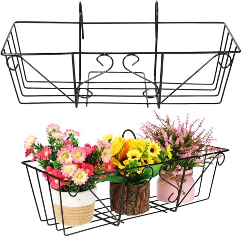 Sewroro Supporto per Fioriera in Metallo Sospeso, Portavaso da Balcone Ringhiera in Ferro Nero, Porta Piante Versatile per Giardino, Cucina e Davanzale, Struttura Spaziosa e Stabile