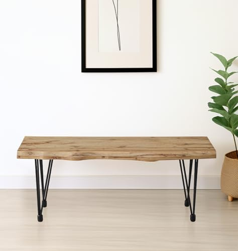 Hallowood Furniture Cullompton Live Edge Effect Wooden Dining Bench, 110cm