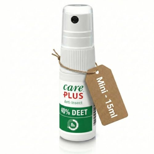 Care Plus DEET 40% Mückenspray 15 ml – Mini Reisegröße für Handgepäck – Zuverlässiger Mücken- & Zeckenschutz bis 8 Std – Insektenspray für Tropen - Inkl. RennerXXL Kulturbeutel