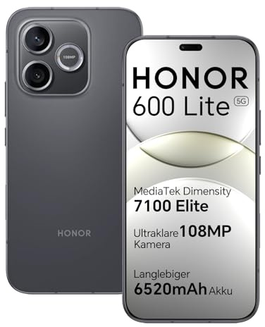 HONOR 600 Lite 5G Smartphone, Pantalla AMOLED 6.6 120Hz, Cámara AI 108MP, Batería 6520mAh, 8GB+256GB, Resistente al Agua IP66, Móvil Libre Android 16 (Velvet Black, 256.0, GB, 8.0, GB)