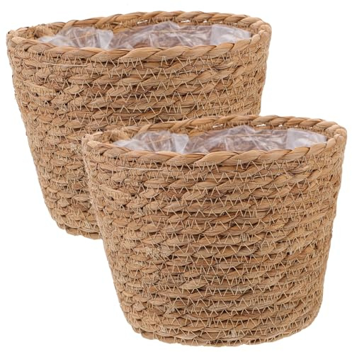 GAROZATION Panier de Fleurs Tressé à Main 2 Pièces en Paille, Décoratif | Mini Panier Osier, Usage Hôtel et Fleuristerie, Texture Tressée Classique, Couleur Khaki