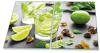 Herdabdeckplatte Abdeckung Ceranfeld Abdeckplatte Schneidebrett 2-Teilig 80x52 Lemon Grün Spritzschutz Glasplatte Ceranfeldabdeckung Schutz Herdschutz Sicherheitsglas Glasschneidebrett 2x40x52