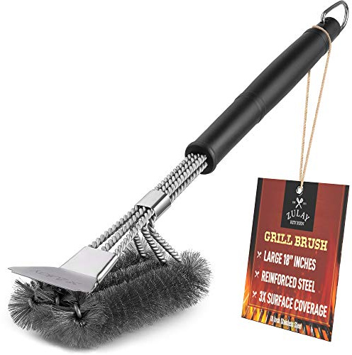 18 Heat Boss Grill Brush and Scraper - 3 Rows of Reinforced Stainless Steel Bristles - Best Heavy Duty Outdoor Grill Brush for All Grill Types - Long 18 BBQ Grill Brush Handle - by Zulay Kitchen