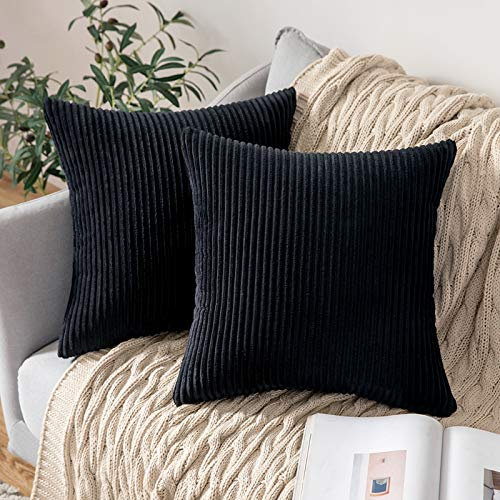 MIULEE 2er Set Kissenbezüge Kord Kissenhülle Dekorative Kissenbezug Sofakissen Couchkissen Dekokissen Zierkissenbezug Deko Kissenhülle mit Verstecktem Reißverschluss 40x40 cm Schwarz