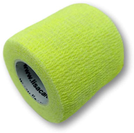 LisaCare Mullbinden selbsthaftend - 12 Rollen, 5cm breit - Medizinprodukt | Tape Verband ohne Wundauflage anzuwenden mit Farb- & Motivauswahl (Neongelb) - Kohäsive Bandage