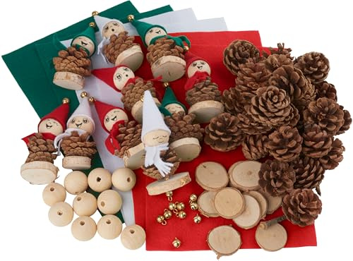 VBS Bastelset Tannenzapfen Wichtel 10 Stk Filz Holz Metall Naturmaterial Weihnachten DIY Set für kreative Dekorationen