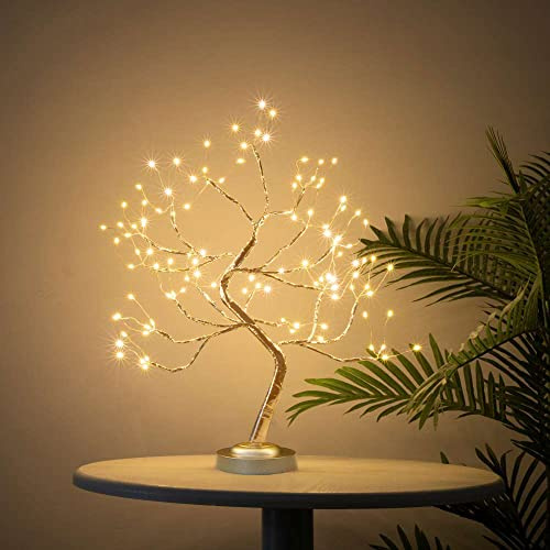 Bonsai Tree Light Golden Matte 20 Inches Artificial Tabletop Fairy Light Tree Lamp,Eight Lighting Modes,USB or Battery Operated with Timer,Decor of Bedroom,Living Room, (Warm White), Golden Branches