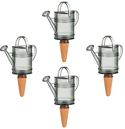 Scheurich Wasserspender Nelly | 4X Grau | 110 ml Füllmenge | Bewässerungskugel klein mit Ton Fuß | Wasserspender Pflanzen und Blumen Terrakotta Stiel