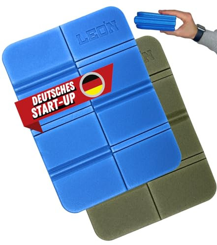 LEÓN Goods - Outdoor Sitzkissen Thermo. Zubehör fürs wandern, thermokissen, faltbares -Wander-Sitzkissen Boden! Sitzkissen Outdoor, Camping Gadgets, Sitzkissen Bank - faltbar! (Grün,Blau)