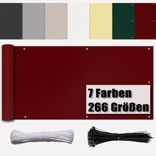 Ufamiluk Cubre Balcon Exterior Protección UV Tela Resistente al Agua con Ataduras de Cables Malla de ocultacion Jardin para balcón Piscinas al Aire Libre barandillas Vino Rojo 50x600cm