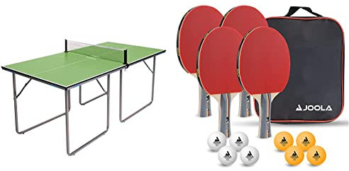 Joola Unisex – Erwachsene Midsize Tischtennisplatte 19115, grün, 168x84x76 & Unisex – Erwachsene Tisch Tennis-Set-54825 Tennis-Set, mehrfarbik, One Size