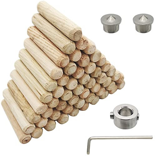 Tasselli Legno, CESFONJER 55 pcs Spine Legno, 2 pcs Perni di Centraggio e 1 pcs Anelli per Punte Trapano, con chiave esagonale, per Mobili Porte e Progetti Artistici (8mm)