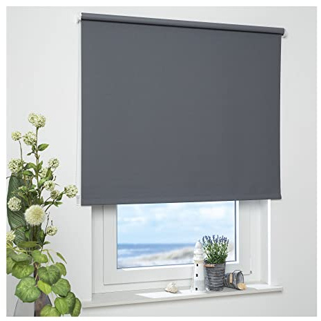 ourdeco Rollo/Seitenzugrollo / 172 x 180 Breite x Höhe/dunkelgrau/lichtundurchlässiger Stoff/Sichtschutzrollo/Verdunklungsrollo