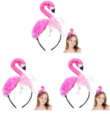 Amosfun 3 Stück Flamingo-Stirnband Flamingo-Kopfschmuck für Hawaii-Karneval Tropisches Party-Haar-Accessoire Party-Deko Karneval und Kostümpartys, für Kinder und Erwachsene(Rosa)