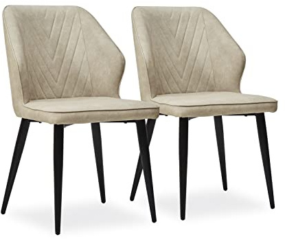 CLIPOP Esszimmerstühle mit Armlehne Kunstleder Küchenstühle Essstühle Gepolsterter Essstühle Sessel Vintage Polsterstuhl für Esszimmer,Wohnzimmer,Schlafzimmer (2er Set, Beige)