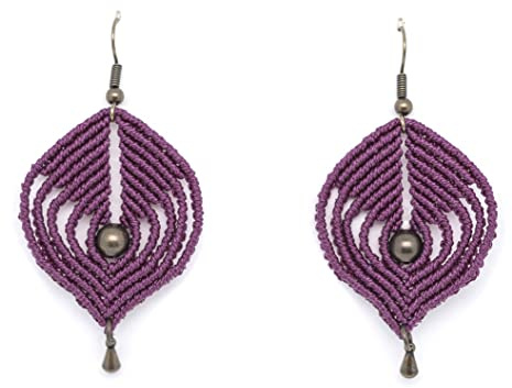 Orecchini viola donna artigianali pendenti lunghi in Macarmè - Etnici, bohemien, colorati - Idea regalo particolare Handmade (Viola)