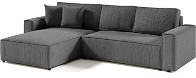 FEDVE Ecksofa mit Schlaffunktion Grau – Sekwana - Praktisches Schlafcouch mit Bettkasten – Gemütlich Sofa L Form – Sofa mit Bettfunktion Links zum Wohnzimmer für Viele Jahr