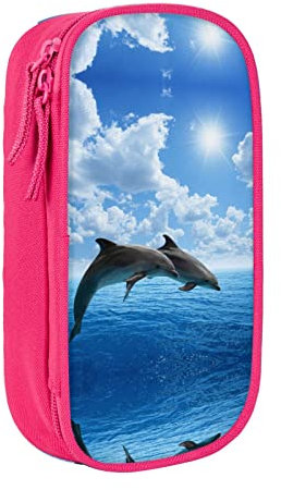 MOLIAE Federmäppchen mit zwei Delfinen-Aufdruck, hohe Kapazität, langlebige Federmäppchen, Organizer-Etui, für Männer und Frauen, rose, Einheitsgröße, modisch