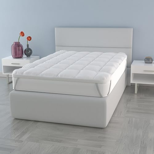 kvilterad TOPPER PLUS med resar, Vit, 140 x 195 cm