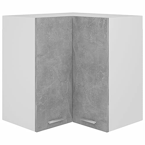 Gecheer Väggskåp, hörnskåp, köksförvaringsskåp, hängande badrumsskåp, flytande organiseringsenhet för hemmet med dörrar och hyllor, betong, grå, 57 x 57 x 60 cm, konstruerat trä
