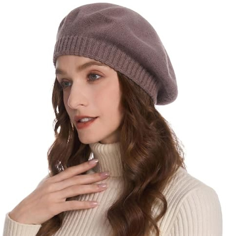 ZLYC Kvinnor vinter basker hatt fransk kashmir varm konstnär klassiskt tryck hatt, Vanligt kaffe, en storlek