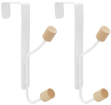 MABAHON Over The Door Hanger, 2 Pack Sturdy Metal Over Door Wooden Hooks Organizer Rack Hanging Hooks for Hanging Towel Coats Clothes Hats Bags Bathroom (White)