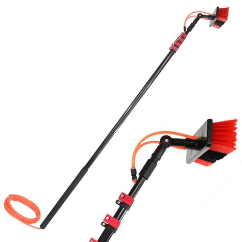 Solar Panel Cleaning Brush and Pole, Adjustable Pressure Washer Extension Wand max 9M, Window Cleaner Brush & Water Fed Pole Kit for Roof Fence Window Washing Gutter Cleaner