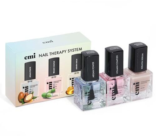 Nail Care Power Trio for strong, healthy, and nourished nails vitamin therapy Argan Power A, E, and F Vitamin Complex Keratin Serum protective shield Emi Nail Therapy System