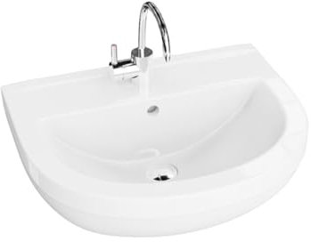 LAVITA Hängewaschbecken Bart | Waschbecken hängend | Waschtisch Rund | Waschbecken mit Überlauf und Hahnloch | Hochwertige Keramik | Badezimmer | 50,5x42x19 cm | Weiß Glanz