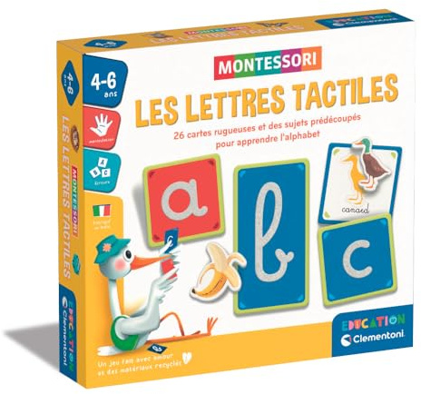 Montessori Clementoni Tactile Letters Educational Game for Learning the Alphabet 26 Rough Letter Cards 3A Dice