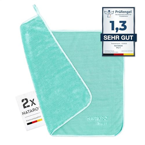 NATARO® 2 Stück Fast Dry it. Premium Trockentuch für Duschkabine, Auto, Haushalt, Camping – DAS ORIGINAL – extra saugfähiges Microfasertuch, fusselfrei, kratzfrei Shiny Wipes Tücher 40x50cm