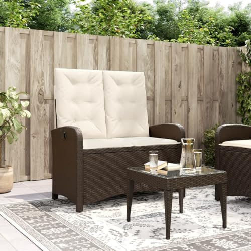 SECOLI Gartensofa mit Liegefunktion Gartenbank Rattan Verstellbar Rattan Bank 2 sitzer Polyrattan Lounge-Sofa Zweisitzer Balkon Sofa Balkon Couch klein-Braun-