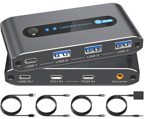 PVBCTCSID 10Gbps USB C Switch 2 PC Share USB C&A Geräte für Maus Tastatur Drucker Scanner usw Mit Desktop-Controller