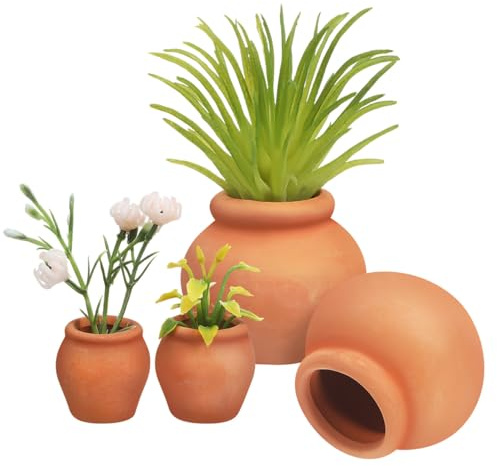 VANZACK Lot de 4 mini pots en terre cuite miniatures en terre cuite pour cactus, fleurs, plantes grasses, loisirs créatifs, mariage