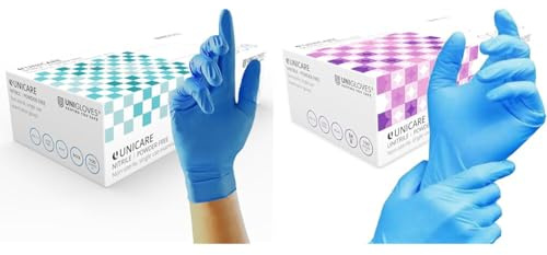 UNIGLOVES Unicare GS0033 Nitrile Examination - Multipurpose Powder Free Disposable Gloves & Unitrile GS0054 Examination - Multipurpose, Powder Free and Latex Free Disposable Gloves