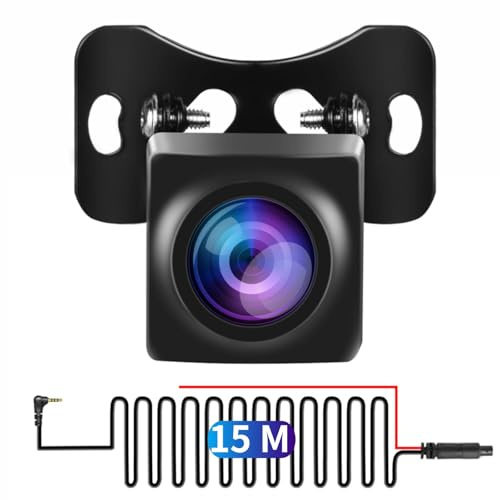 Podofo AHD cámara de Marcha atrás IP68 Impermeable cámara de Coche Gran Angular de 170° con Cable de extensión de 15 m + Conector AVIN de 2,5 mm/Enchufe de 4 Pines, vídeo PAL