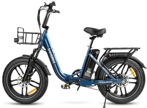 SAMEBIKE Bicicletta Elettrica Adulto, 20'' ×4.0'' Fat Tire Bici Elettrica per Donna, 7 Velocità, 250W Batteria Rimovibile 36V 642WH Autonomia bis zu 120 km