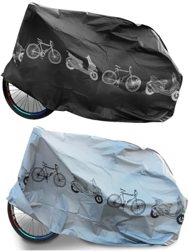 2Pcs 200*110cm Bike Covers For Outside Storage, 180g Waterproof Bike Covers, Outdoor Bike Cover, Bicycle Cover, Suitable for Mountain & Road Bikes (Grey and Black)