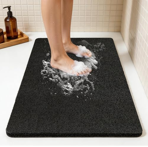 Joyhalo Shower Mat Bathtub Mat Non Slip, Bathmats Non Slip, Quick Drying Foot Scrubber Loofah Mats for Shower, Tub, Bathroom, Home, 32x24inch, Black