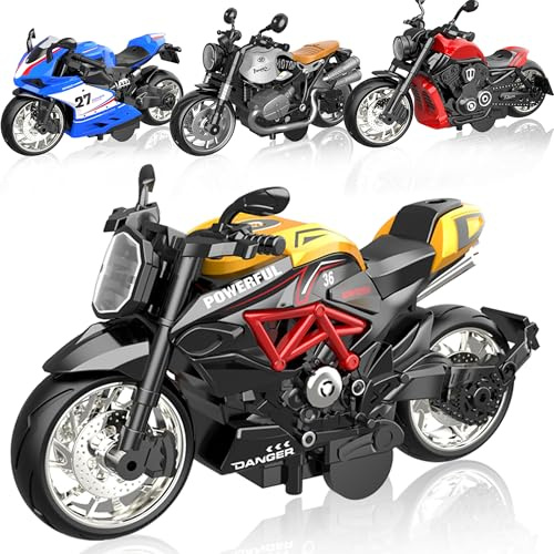 4 PCS Friction Powered Motorcycle Toys - 1:12 Scale Pull Back Kids Toy Cars,Diecast Collection Gift for Boys Girls Age 3 Above Years Old Birthday Christmas