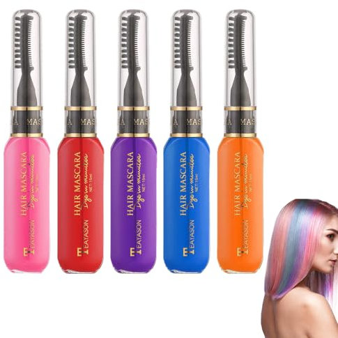 5 Stück Temporäre Haarfarbe Kamm Set, Haarkreide Kamm, Sofort Haarfarbe Farbstoff, Temporäre Haar Wimperntusche, Waschbar Haarfarbe Kreide, Regenbogen Haar Wimperntusche Für Geburtstag Cosplay DIY