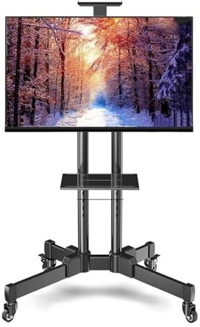 Supporto TV da Pavimento, Supporto TV con ruote, Con gestione dei cavi, supporto TV con rotelle in acciaio universale nero su ruote, TV OLED al plasma/LCD/LED da 32- 70