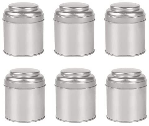 Diheohg 6 cajas de té, minilatas de té, pequeñas latas de té con tapas dobles herméticas, minilatas de lata y pequeñas latas de cocina redondas para té (plata).