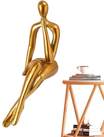 Escultura abstracta de asiento dorado - Estatua de pensamiento sentado de resina recortada | Estatuilla estética moderna, gran coleccionable, estatuilla moderna recortada abstracta para el hogar