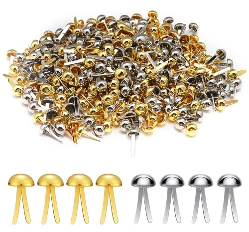 HJIAMA Fermacampioni Piccoli, 300 Pezzi Metallo Fissaggio in Carta, 8 mm Tondi Fermacampioni Scrapbooking, Oro e Argento Clip a Testa Tonda, per Fissare Carte, Biglietti, Decorazioni